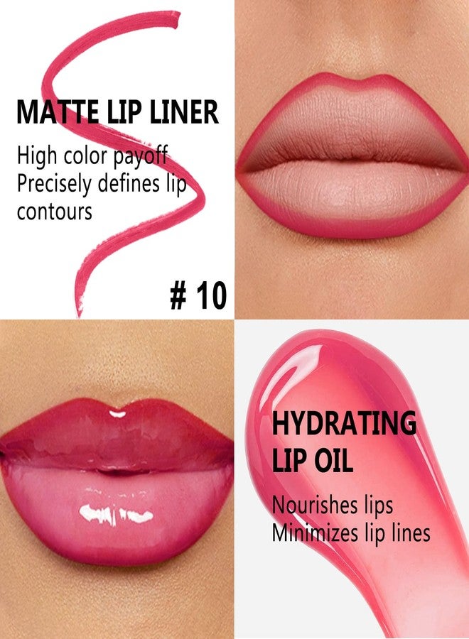 Jutqut Red Lip Liner and Gloss Lip Kit, Waterproof Long-Lasting Combo Set with Matte Lip Liner Pencil and Non-Sticky Pluming Tinted Gloss, Highly Pigmented Lipliner Set for Women (10 Red) - Image 2